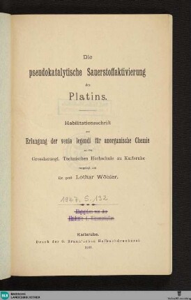 Die pseudokatalytische Sauerstoffaktivierung des Platins