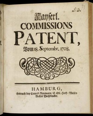Kayserl. Commissions Patent, Vom 18. Septembr. 1708