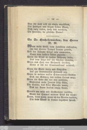 An Se. Hochehrwürden, den Herrn N. N.