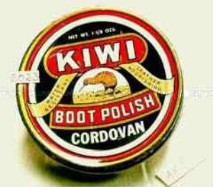 Blechdose mit Deckelheber für "KIWI BOOT POLISH CORDOVAN" mit Inhalt