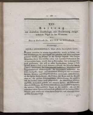 XXV. Beitrag zur deutschen Ornithologie oder Erscheinung einiger seltenen Vögel in der Wetterau.