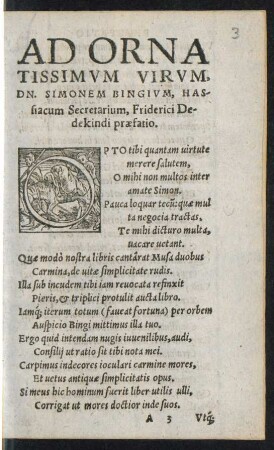 Ad Ornatissimum Virum, Dn. Simonem Bingium .... praefatio.