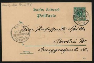 Postkarte an Philipp Spitta : 20.04.1891