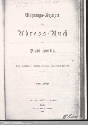 4.1864: Adreßbuch der Stadt Görlitz