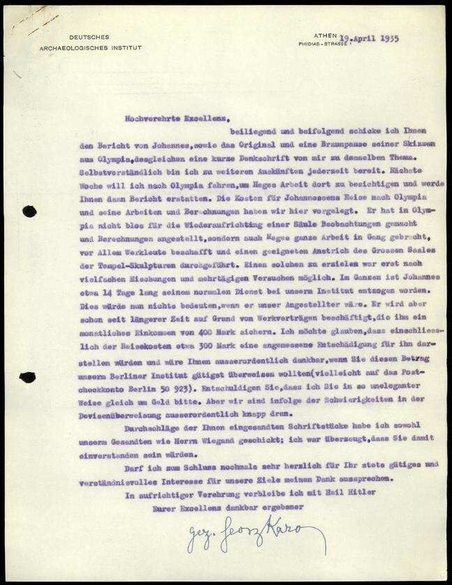 G. Karo an [T. Lewald] | Digitalisierung: Deutsches Archäologisches Institut, Athen, Archiv