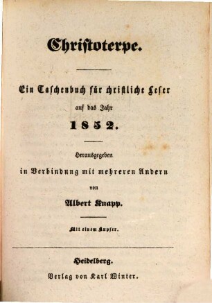 Christoterpe : ein Jahrbuch für d. dt. Haus. 1852