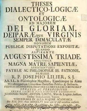 Theses Dialecto-Logicae Et Ontologicae : Publicae Disputationi Expositae