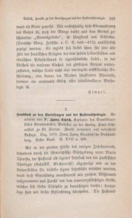 305-314 [Rezension] Schüch, Ignaz, Handbuch zu den Vorlesungen aus der Pastoral-Theologie