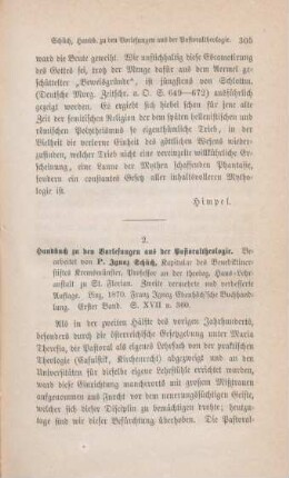 305-314 [Rezension] Schüch, Ignaz, Handbuch zu den Vorlesungen aus der Pastoral-Theologie