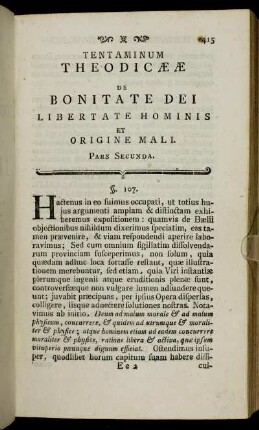 Tentaminum Theodicææ De Bonitate Dei Libertate Hominis Et Origine Mali. Pars Secunda