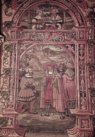 Historische Szene; Lünette: Anna unterweist Maria (?)