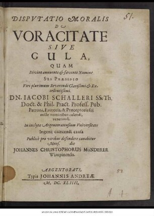 Disputatio Moralis De Voracitate Sive Gula