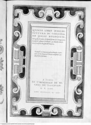 Quinto libro d'Architettura di Sabastiano Serlio Bolognese, ..., Titelblatt