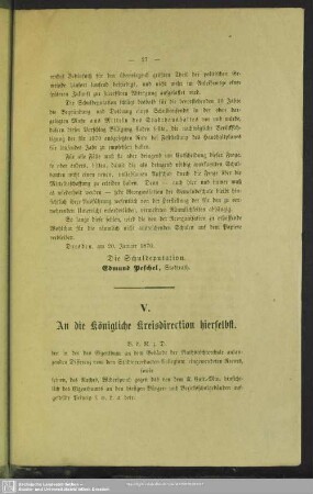 V. An die königliche Kreisdirection hierselbst