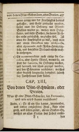 Cap. XIII. Von denen Blut-Schwären, oder Beulen.