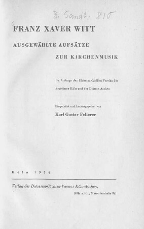 Ausgewählte Aufsätze zur Kirchenmusik