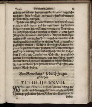 Von Beweisung / sodurch Zeugen geschehen. Titulus XXVIII.