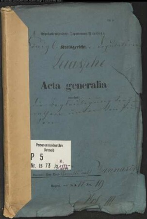 Belegakten zu den Zivilstandsregistern der Juden mit den Orten Bettelhausen, Elsoff, Erndtebrück, Feudingen, Fischelbach, Laasphe, Richstein und Schwarzenau (H 1873-1874)