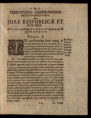Exercitatio Quadragesima Secunda & Ultima. De Jure Reipublicae Et Civium. Thesis I. - XLIV.
