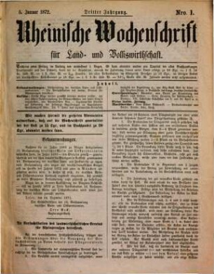 Rheinische Wochenschrift für Land- und Volkswirthschaft. 3. 1872