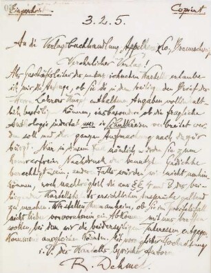 Brief an den Verlag Appelhans & Co.