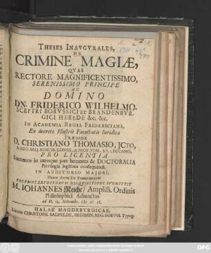 Theses Inavgvrales, De Crimine Magiæ