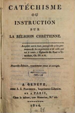 Catéchisme ou Instructions sur la religion chrétienne
