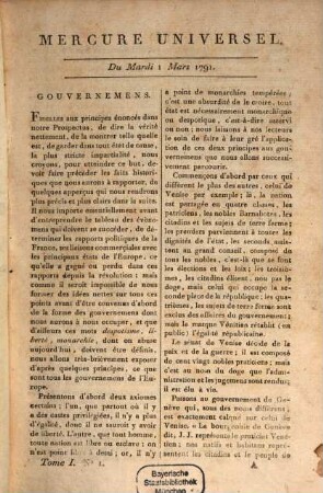 Le Mercure universel. 1. 1791 = März