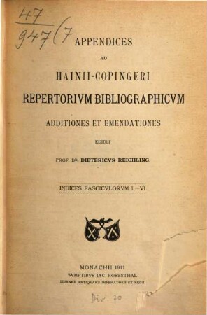 Appendices ad Hainii-Copingeri repertorium bibliographicum : Additiones et emendationes, 7