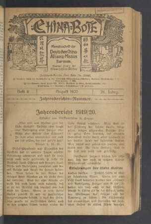 Heft 8. August 1920. 28. Jahrg