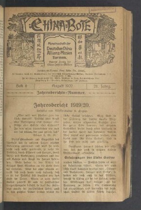Heft 8. August 1920. 28. Jahrg