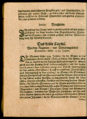 Das dritte Capitel. Von den Regenten/ und Witterungen des Sommers/ dieses 1591. Jahres.