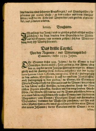 Das dritte Capitel. Von den Regenten/ und Witterungen des Sommers/ dieses 1591. Jahres.
