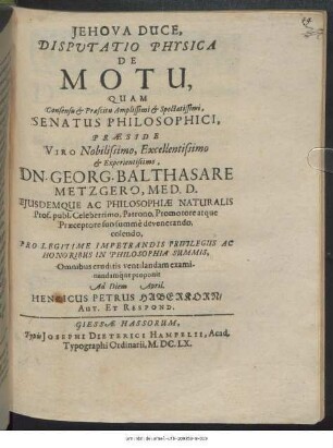 Disputatio Physica De Motu