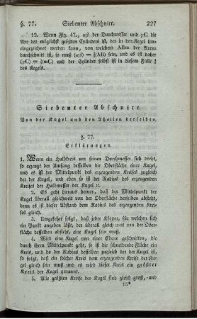 Siebenter Abschnitt. Von der Kugel und den Theilen derselben.
