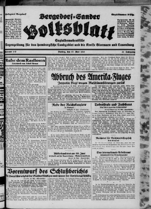 Bergedorf-Sander Volksblatt : amtliches Organ : sozialdemokratische Zeitung für das hamburgische Landgebiet und die Kreise Lauenburg und Stormarn