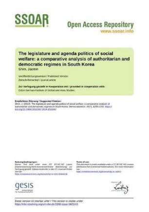 The legislature and agenda politics of social welfare: a comparative analysis of authoritarian and democratic regimes in South Korea