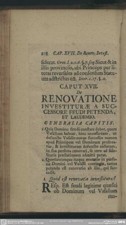 Caput XVII. De Renovatione Investiturae A Successore Feudi Petenda, Et Laudemio