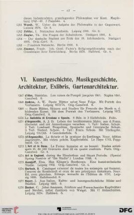 Kunstgeschichte, Musikgeschichte, Architektur, Exlibris, Gartenarchitektur (Nr. 1267-1474)