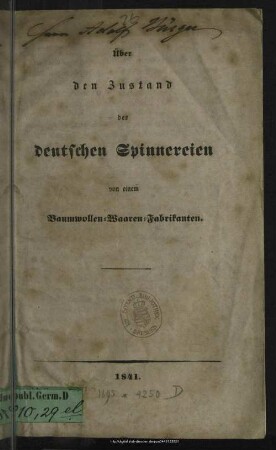 Ueber den Zustand der deutschen Spinnereien