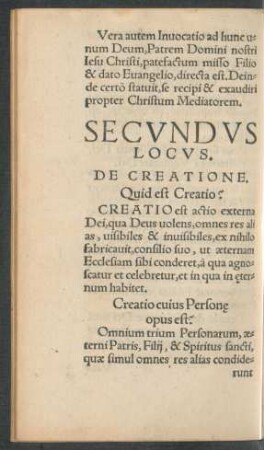 Secundus Locus. De Creatione.