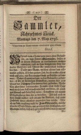 Achtzehntes Stück. Montags den 7. May 1736.
