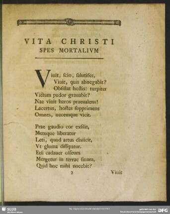 Vita Christi Spes Mortalium