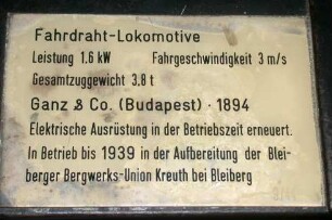 Fahrdraht-Gruben--Lokomotive der Bleiberger Bergwerks-Union