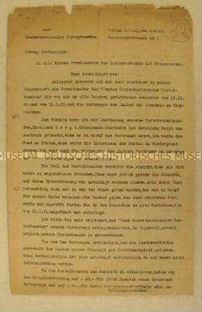 Rundschreiben des neuen Vorsitzenden des Bundes Deutschnationaler Parteibeamter an alle Funktionäre