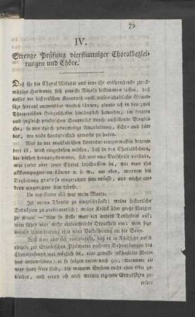 IV. Strenge Prüfung vierstimmiger Choralbegleitungen und Chöre.