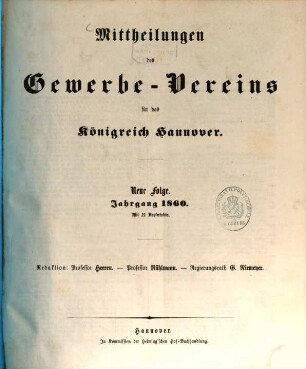 Mittheilungen des Gewerbevereins für das Königreich Hannover. 1860