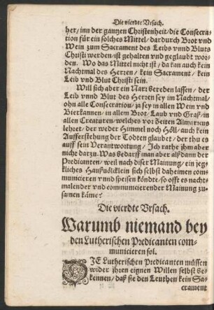 Die vierdte Ursach. Warumb niemand bey Lutherischen Predicanten communicieren sol.