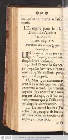 L'Evangile pour le II. Dimanche d'aprés la Trinité