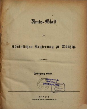 Amtsblatt der Regierung zu Danzig. 1872
